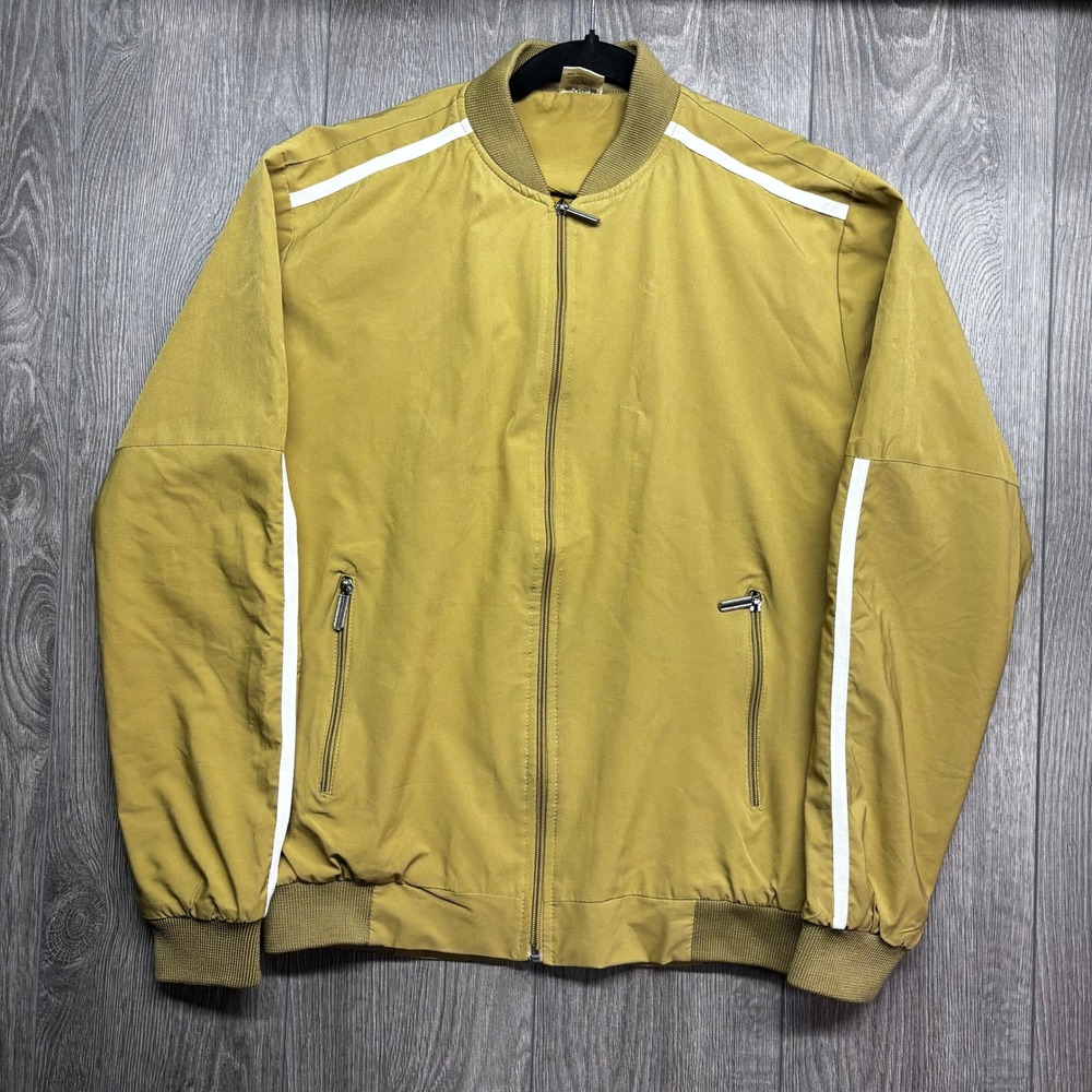 Vintage Puma Bomber Jacket Mens XL Gold Tan Full Zip Track Windbreaker Stripe